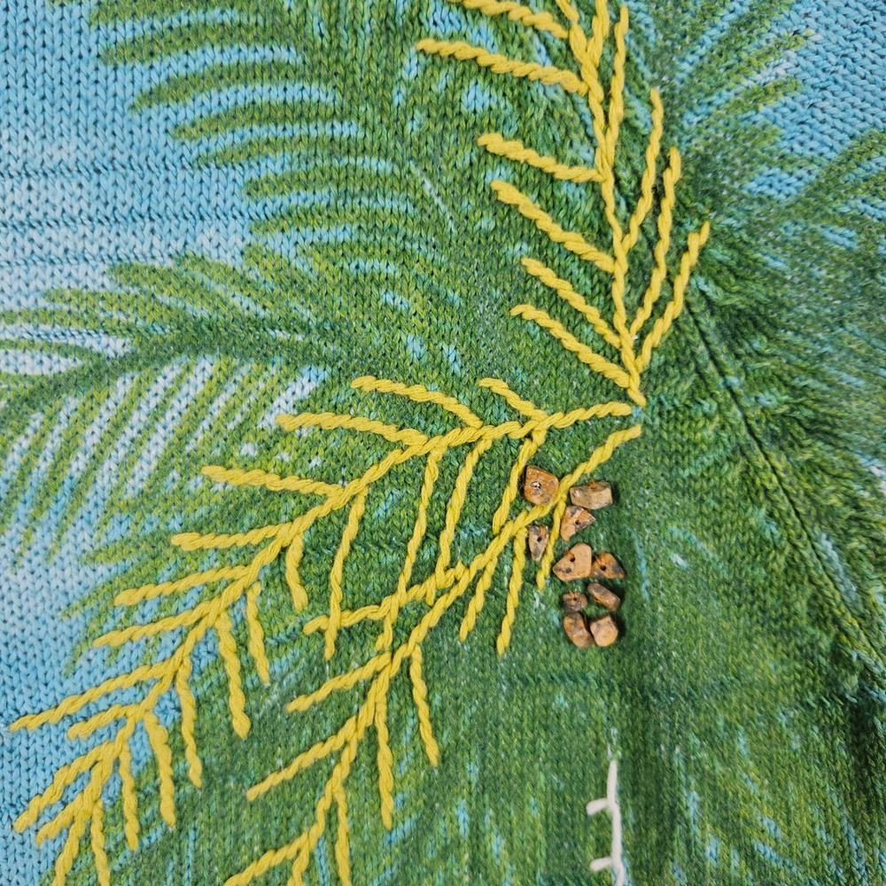 Susan Bristol Women's Blue Cardigan Size L Cotton Blend Palm Trees Rock Coconuts - Picture 11 of 11